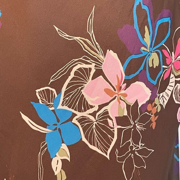 FLP Floral Print Midi Dress Crown Pink Blue Chiffon Ruffle Flutter Short Sleeve - Picture 5 of 7